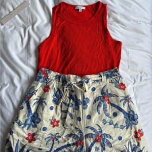 Red Tank Top and Floral Shorts Set